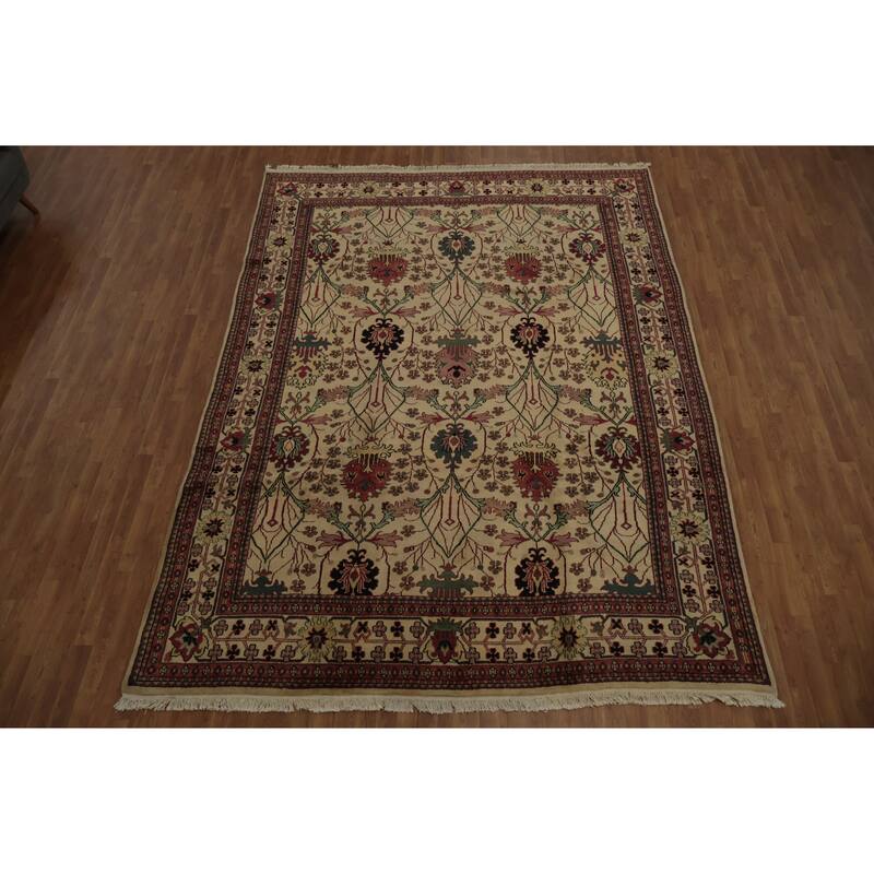 Hand Knotted Oriental 100% Wool Carpet Traditional All-Over Beige & Ivories Agra Area Rug - 11' 9'' X 8' 9''