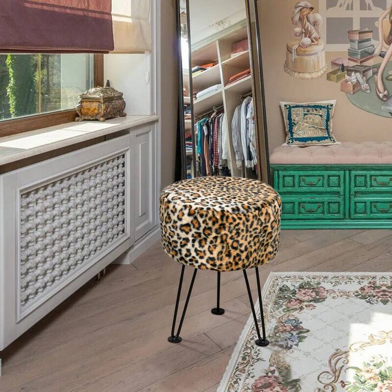Home Soft Things Animal Pattern Ottoman Bench with Black Metal Legs