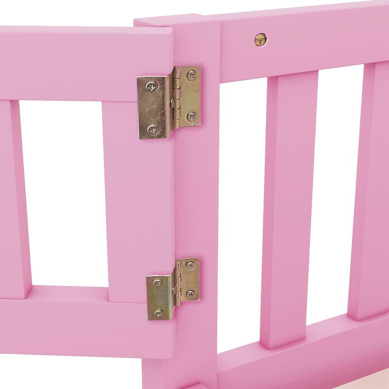 Twin/Full/Queen Size Floor Bed w/Door & Fence,Montessori Floor Bed for Kids,Solid Wood Twin/Full/Queen Bed Frame for Girls Boys
