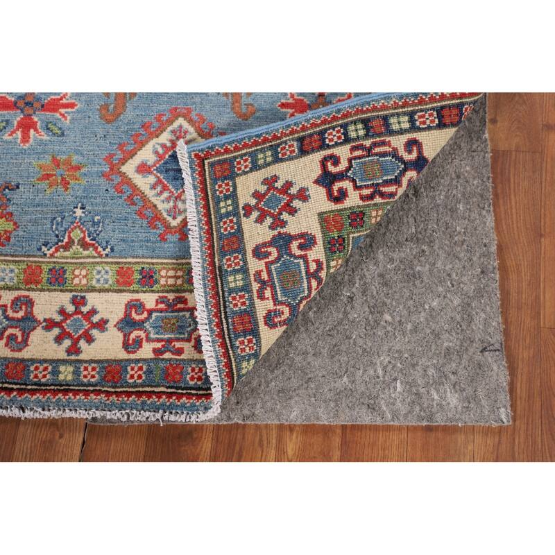 Light Blue Geometric Kazak Rug Hand-Knotted Wool Carpet - 3'3" x 4'11"