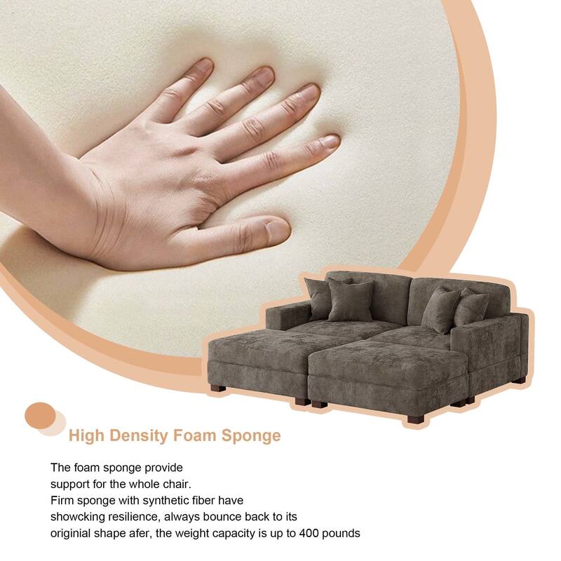 Oversized Chenille Modular Sectional Sofa Conversation Set with 2 Ottomans