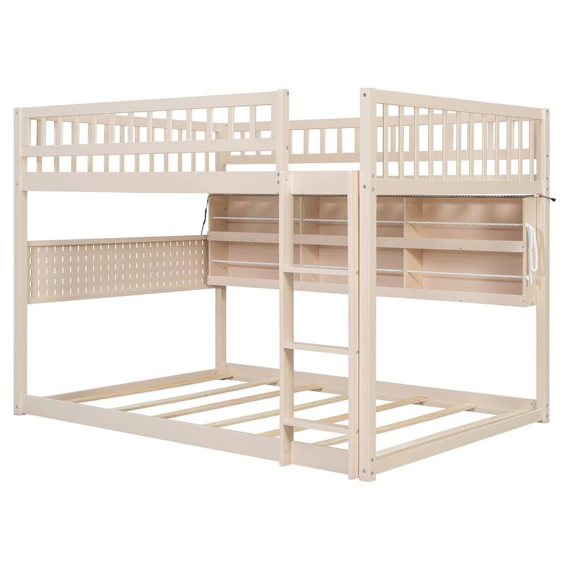 Roomfitters Full over Full Bunk Bed with Storage Shelving, Pegboard and LED Lights