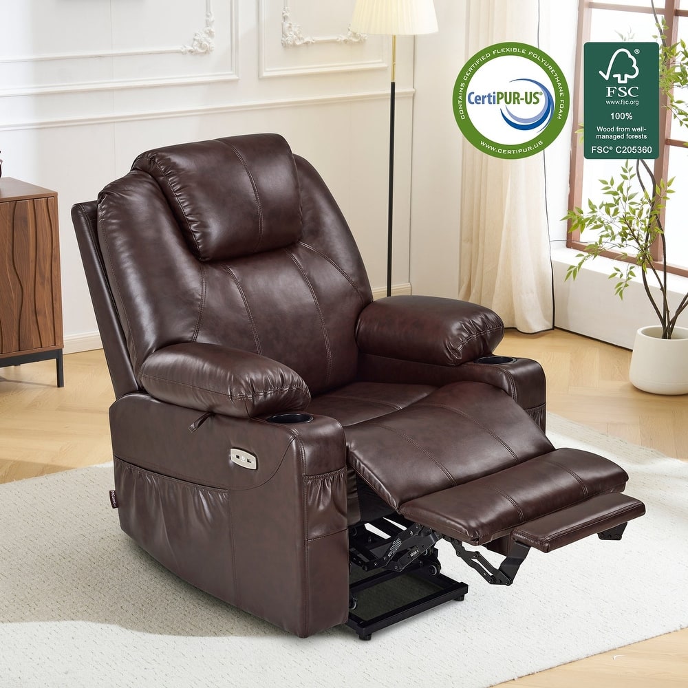 MCombo Electric Power Lift Recliner Chair Sofa with Massage and Heat, 3 Positions, USB Ports, Faux Leather 7040