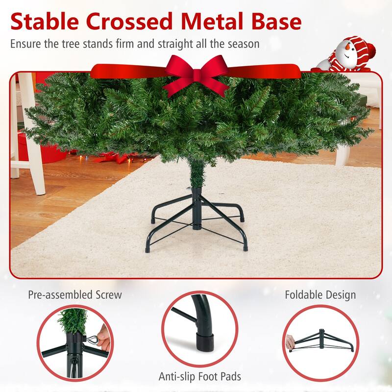Gymax Artificial Christmas Tree w/990 Branch Tips 1000 Warm White LED