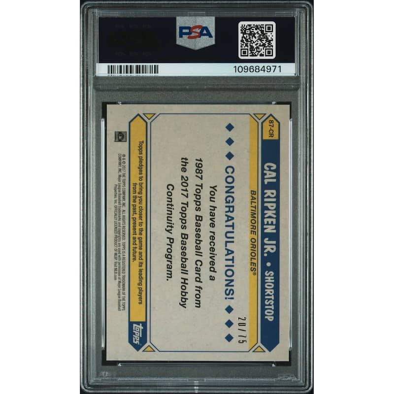 Cal Ripken Jr 2017 Topps Silver Pack Promo Orange Baseball Card #87-CR Auto PSA 20/75 - 8' x 11'
