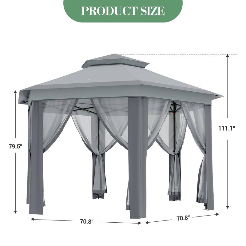 Pop Up Gazebo, Hexagonal Canopy Shelter with 6 Zippered Mesh Netting, Event Tent with Strong Steel Frame