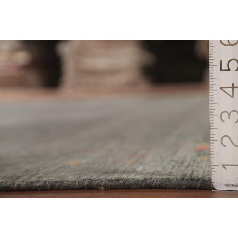 Dark Gray & Green Gabbeh Oriental Area Rug Hand-Knotted Wool Carpet - 7'11" x 9'10"