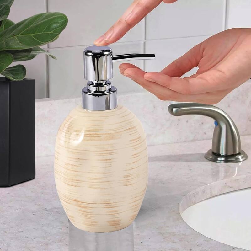 Bath Accessory Set, Color Glazed Beige with Brushed Brown-Texture Surface
