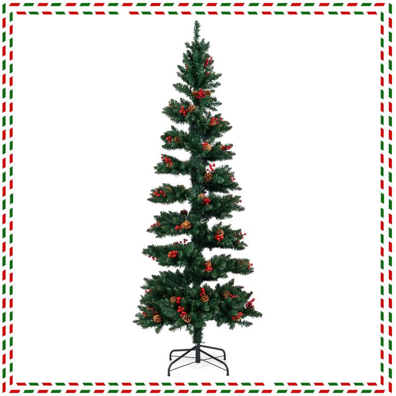 Costway 6/7 FT Artificial Christmas Tree with 612/791 Branch Tips Warm - See Details - Green