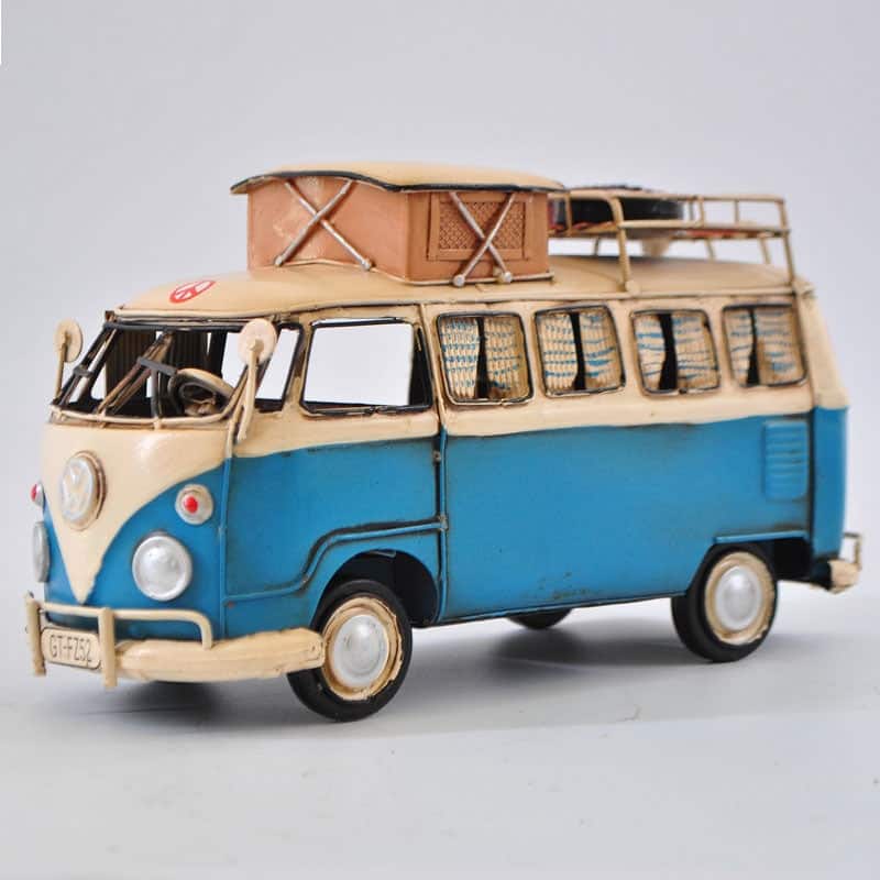 Blue And White Kombi With Roof Rack Volkswagen Clic German Artwork Figurine