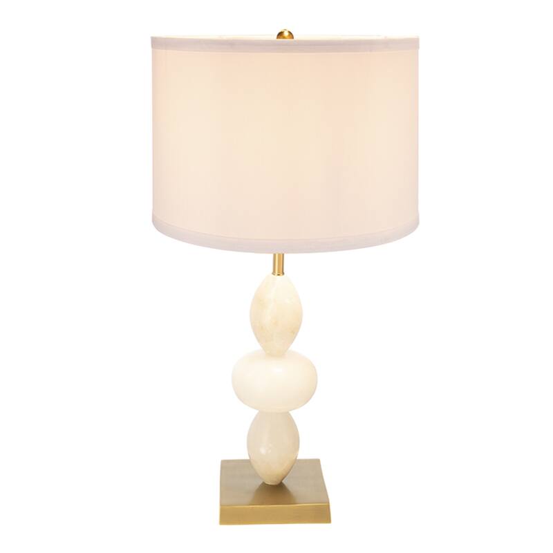 D14x26.3" White and Gold Three Tiered Round Table Lamp with Drum Shade