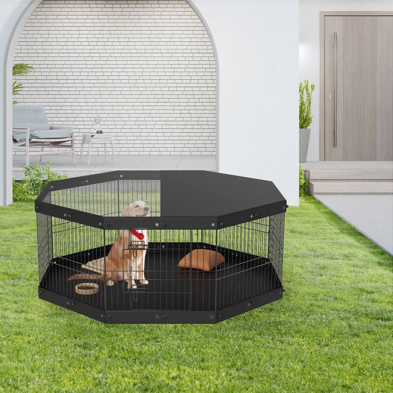 Foldable Dog Playpen 8 Panel Metal Fence for Small Medium Pets 24 Inch