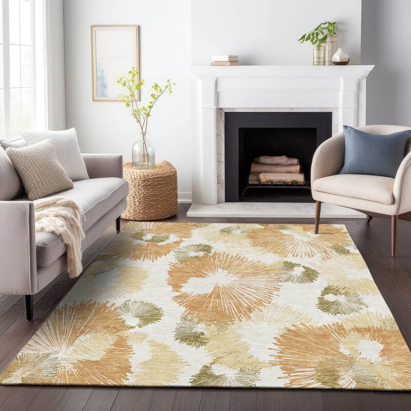 Machine Washable Indoor/Outdoor Modern Floral Chantille Rug