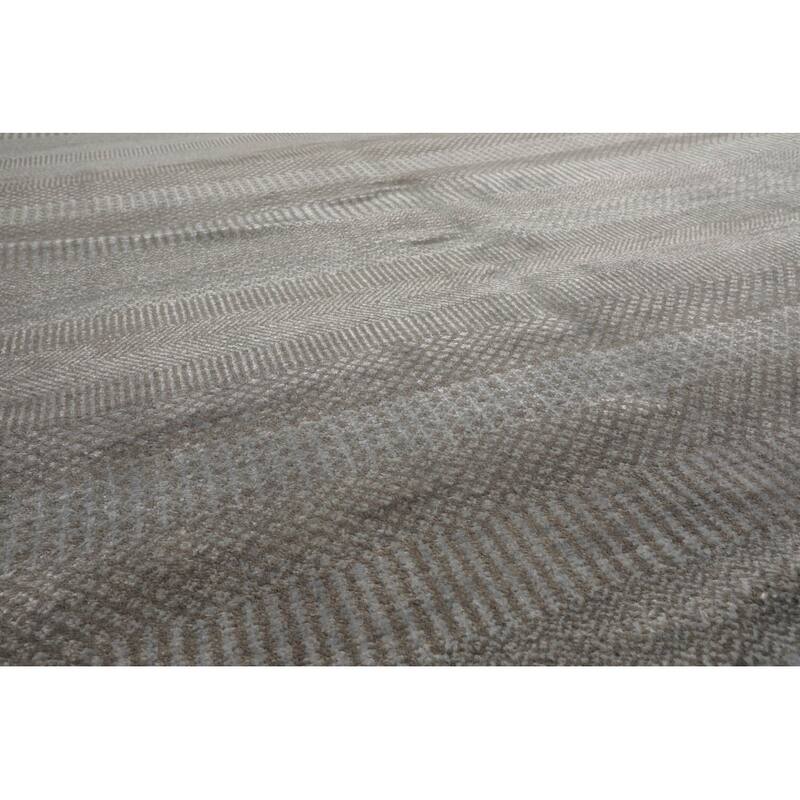 Hand Knotted Tone On Tone Gray Tibetan Wool & Silk Modern Area Rug - 8' 1'' x 10' 2''