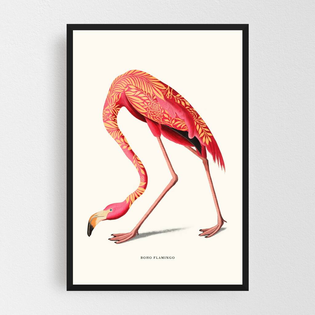 Animals Bird Birds Boho Flamingo Framed Wall Art Print