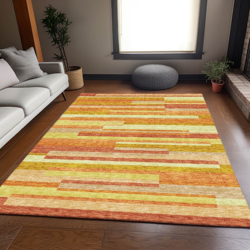 Machine Washable Indoor/ Outdoor Chantille Contempory Stripes Rug
