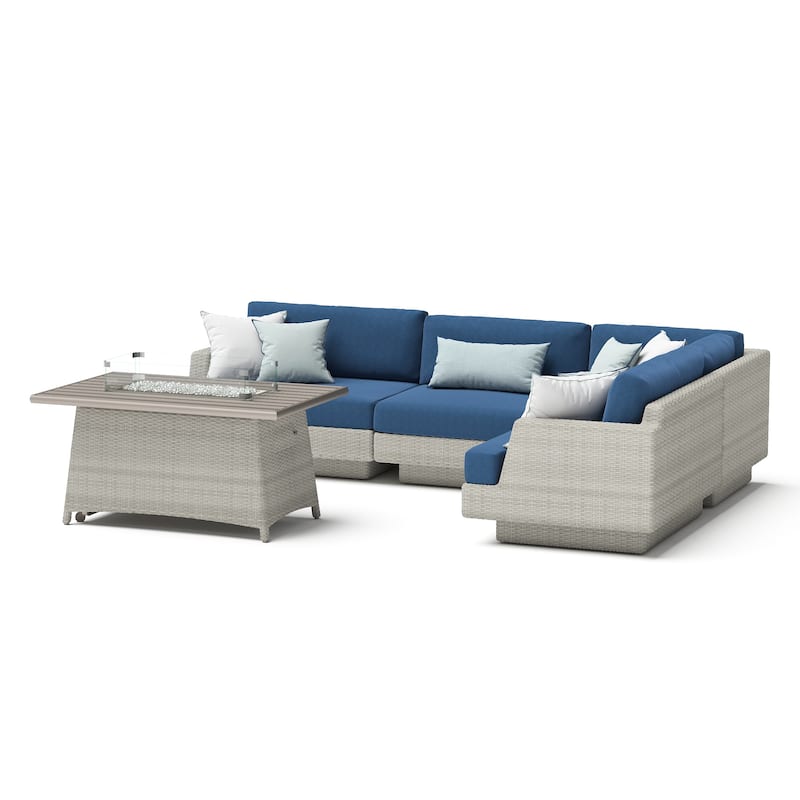 Portofino Comfort 5 Piece Sunbrella Outdoor Patio Sectional Fire Seating Set