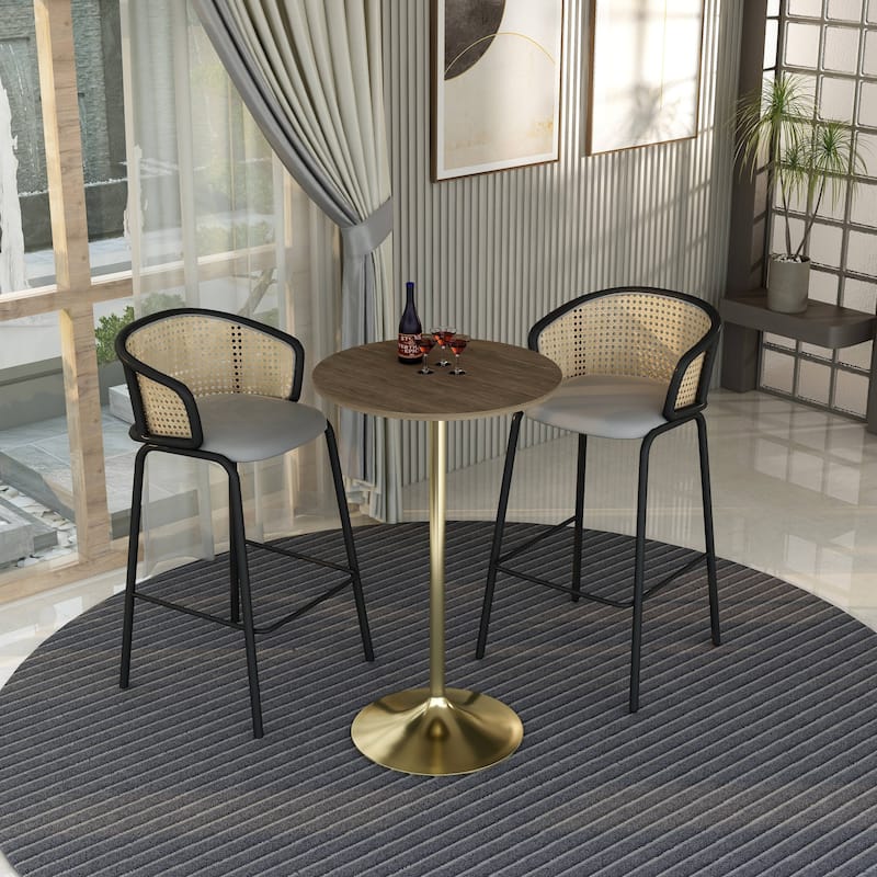 LeisureMod Verve 27" Round Dining Table with MDF Wood TableTop and Brushed Gold Base for Kitchen & Dining Room