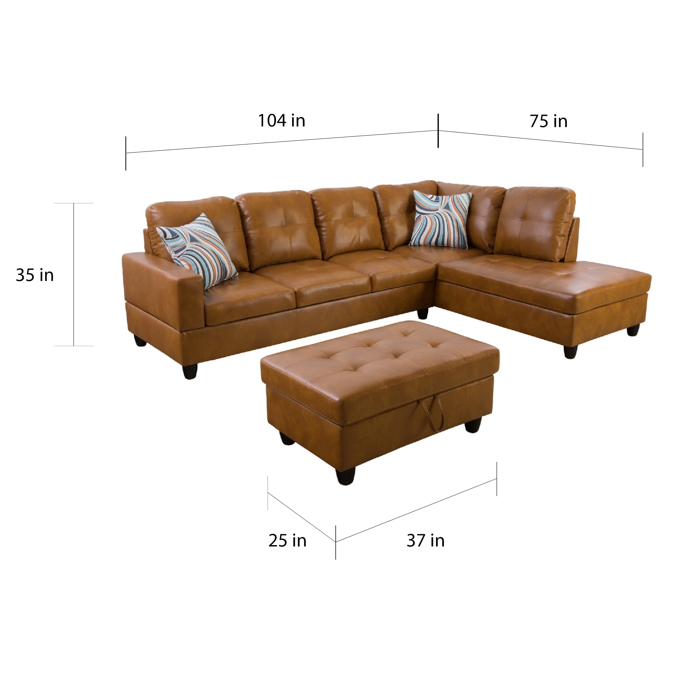 3 Pieces Sectional Sofa Set Right Facing Ginger 09517B On Sale