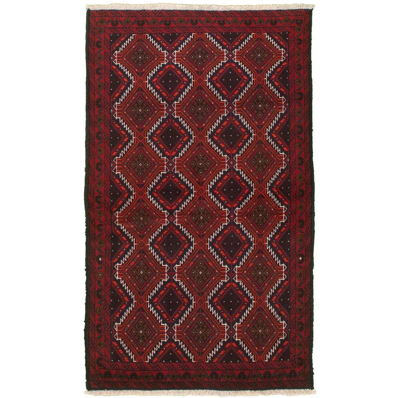 Hand-knotted Rizbaft Red Wool Rug - 3'5" x 6'1"/3'5 x 6'1