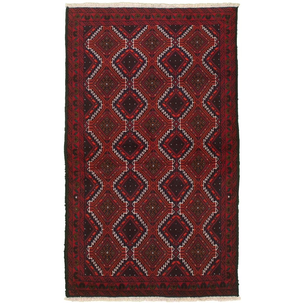 Hand-knotted Rizbaft Red Wool Rug - 3'5" x 6'1"/3'5 x 6'1