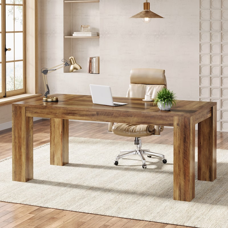 63 Inches Modern Executive Desk Large Office Computer Table - Rustic Brown