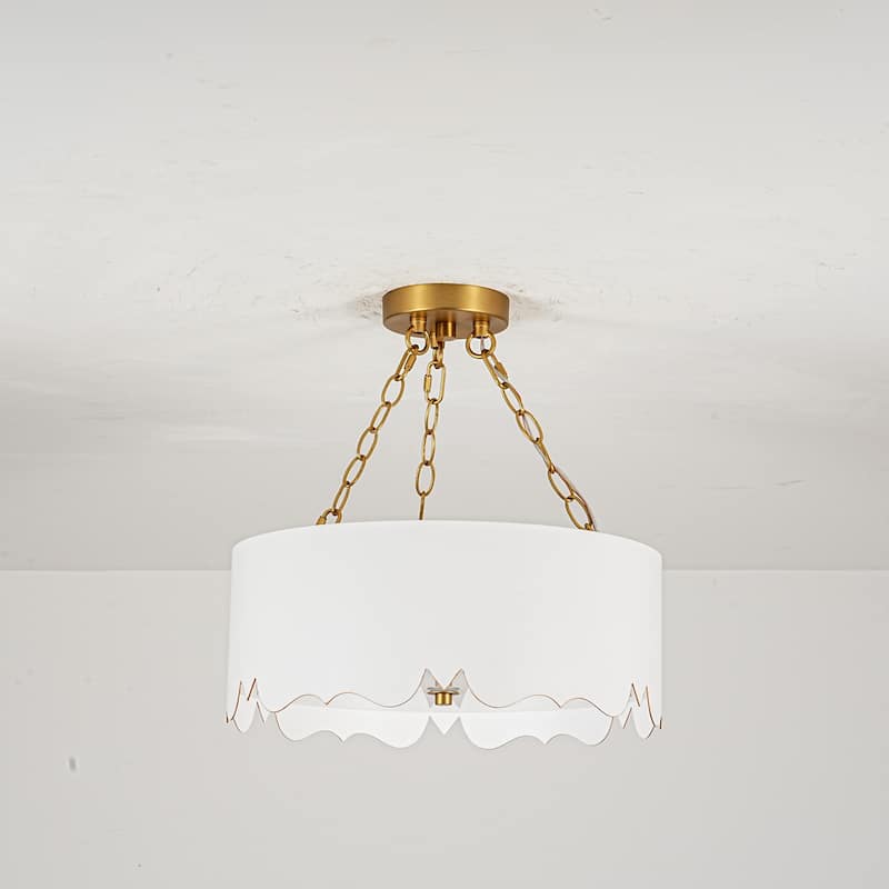 3-Light Mid-Century Modern Cylinder Pendant Light with Matte White Finish and Brushed Gold - 15.7 in. W x 6.3 in. H x 15.7 in. D - 15.7 in. W x 6.3 in. H x 15.7 in. D - Gold/White