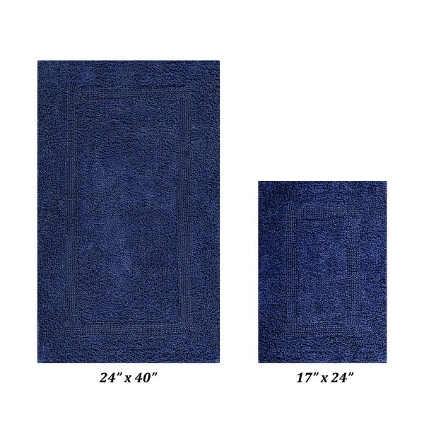 Better Trends Bath Rugs Set 100% Cotton Reversible Water Absorbent Bathroom Rug for Shower, Sink, Bath Mats – Lux Collection - 2 Piece Set (17" x 24" | 24" x 40") - Navy