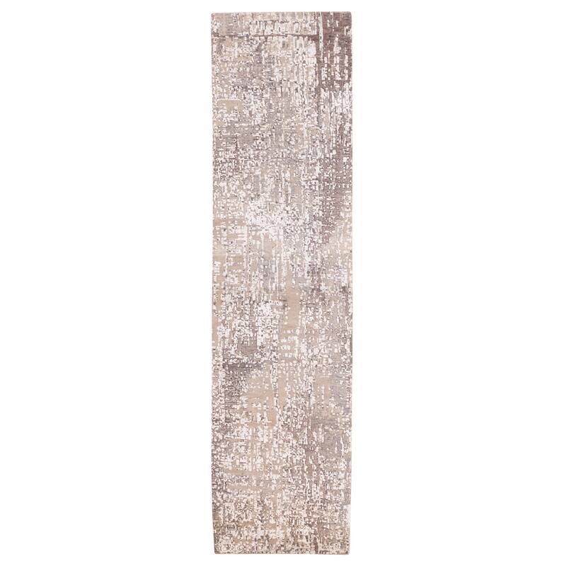 ECARPETGALLERY Hand-knotted Legacy Grey, Taupe Silk, Wool Rug - 2'6 x 10'1