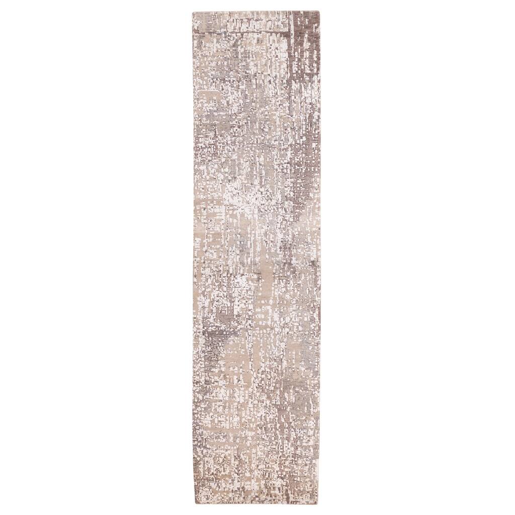 ECARPETGALLERY Hand-knotted Legacy Grey, Taupe Silk, Wool Rug - 2'6 x 10'1