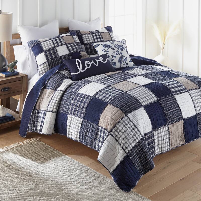 Donna Sharp Checkerboard Indigo 3PC Cotton Quilt Set