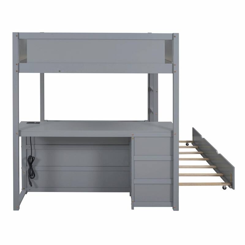 Full-Over-Full Bunk Bed with Twin Trundle, Storage & Built-In Desk