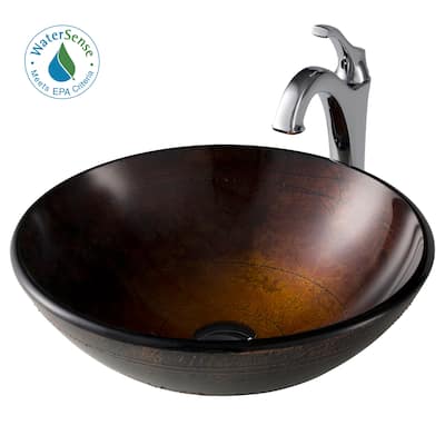 Kraus Arlo & Glass 16-1/2" Glass Vessel Bathroom Sink with 1.2 GPM