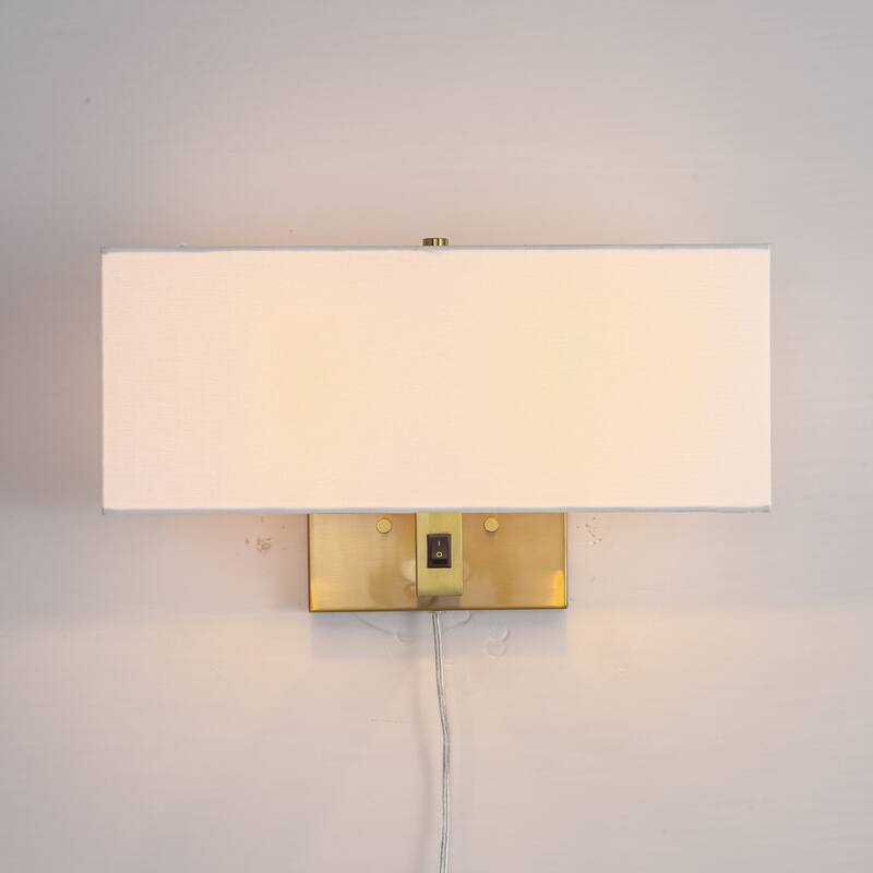 2-Light Modern Transitional Metal & Fabric Wall Sconce with Soft Fabric Shade for Bedroom & Living Room - 2 Light