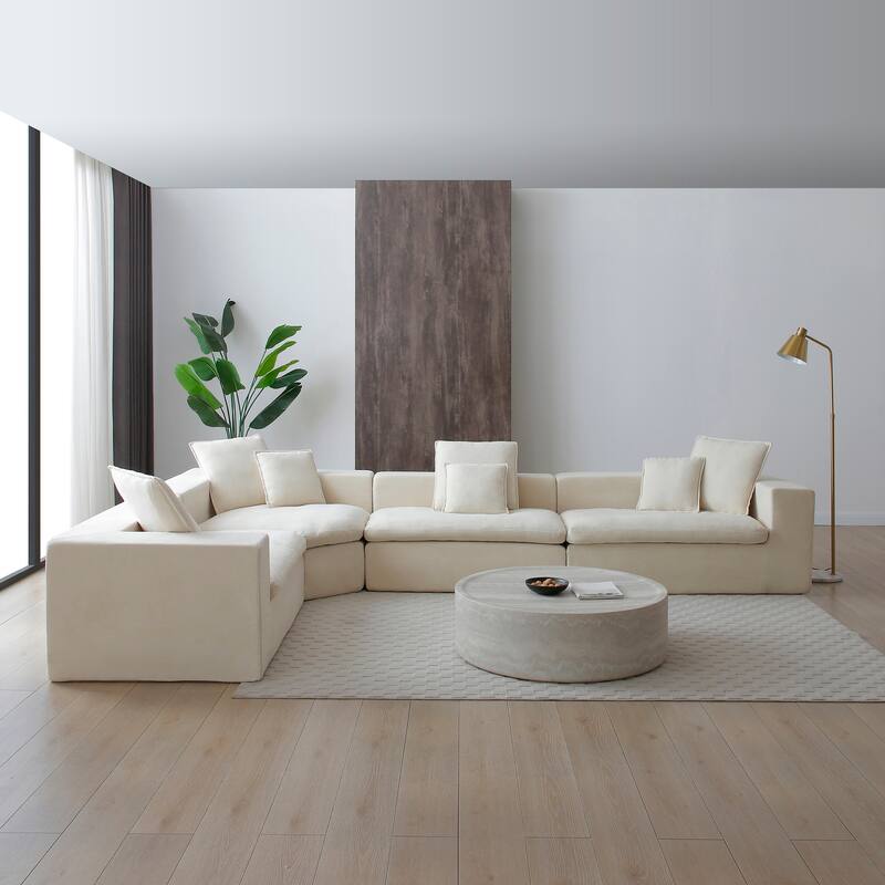 L-Shape Cloud Sectional Couch Oversized Modular Recliner Sofa Velvet Upholstered Sleeper Couches for Living Room Deep Seat Sofa