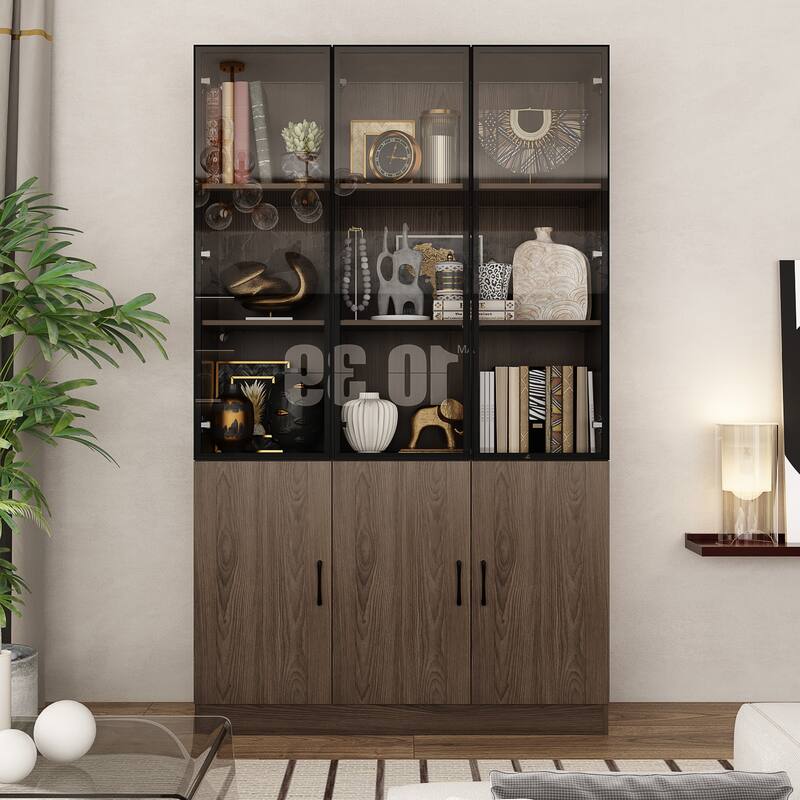 LED-Lit Wood Grain Cabinet - Configurable Storage for Home or Office