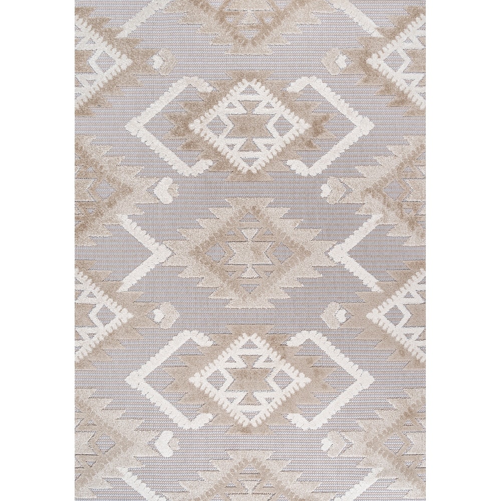 JONATHAN Y Duwun High-Low Pile Neutral Diamond Kilim Indoor/Outdoor Area Rug