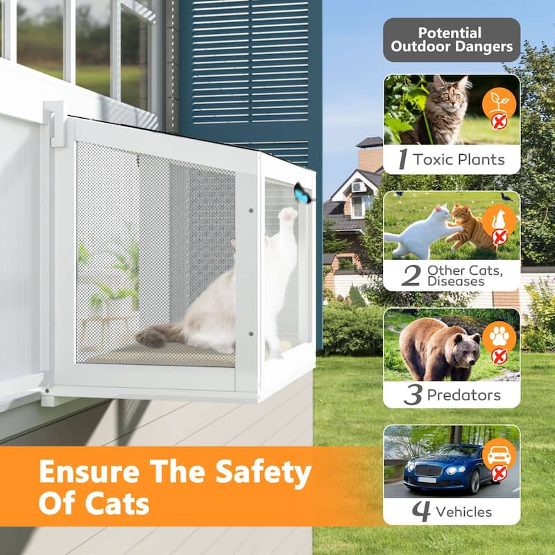 VEIKOUS Cat Window Perch & Catio Outdoor Enclosure, Adjustable Cat Window Box with Plexiglass