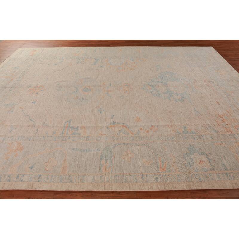 Hand Knotted Oriental 100% Wool Carpet Transitional All-Over Peach Oushak Area Rug - 12' 2'' X 9' 5''