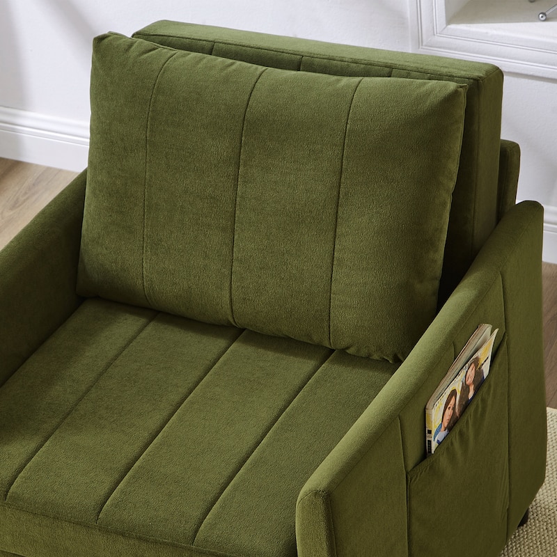 Chenille Convertible Sleeper Sofa Chair with 5-Position Backrest, Storage Basket and 440lb Capacity