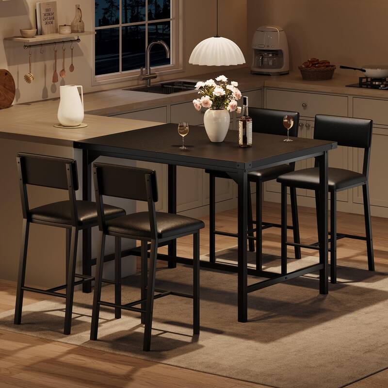 Dining Table Set for 4 w/Footrest & Corner Protector, 5-Piece Kitchen Table Set