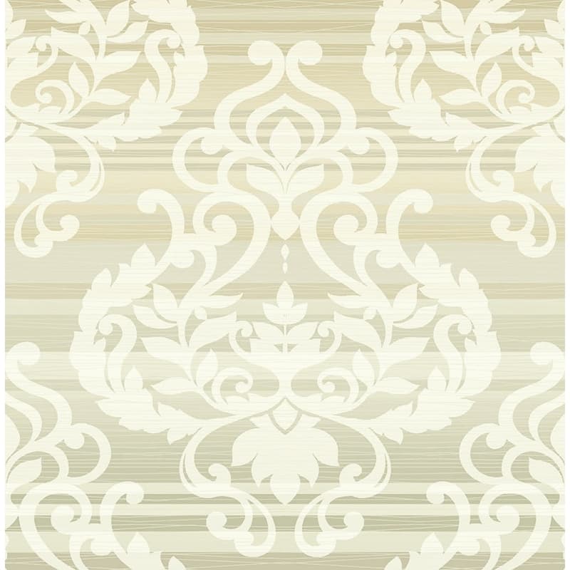 Seabrook Designs Juniper Lined Damask Unpasted Wallpaper - 20.5 in W x 33 ft. L - Metallic Almond & Parchment