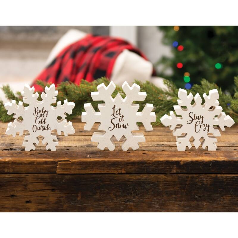 3/set Reversible Stay Cozy Chunky Glitter Snowflake Sitters