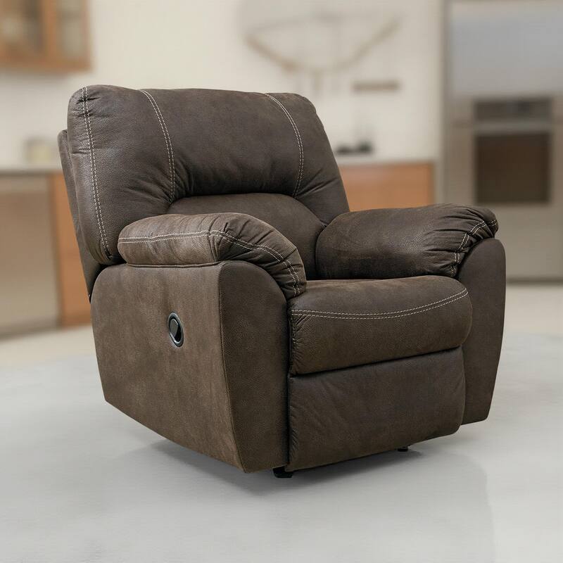 Neal Rocker Recliner Chair, Foam Cushions, Canyon Brown Faux Leather