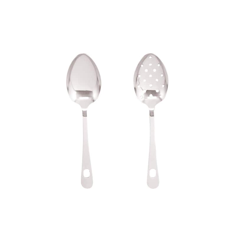 HIC Kitchen Serving Spoon Set, Japanese Stainless Steel, Solid and Pierced Spoons, Set of 2