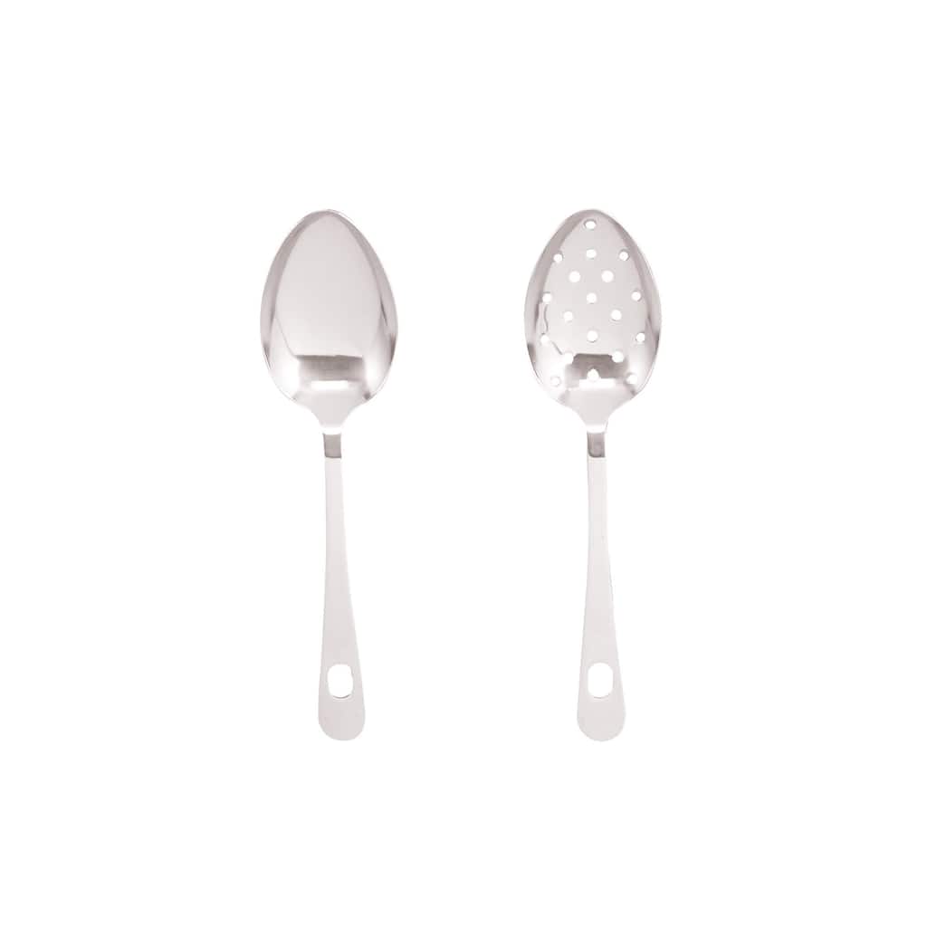 HIC Kitchen Serving Spoon Set, Japanese Stainless Steel, Solid and Pierced Spoons, Set of 2