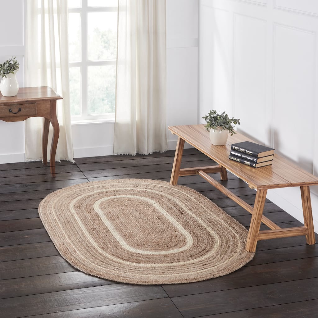 Natural & Creme Jute Rug Oval w/ Pad 48x72 - 3'6"