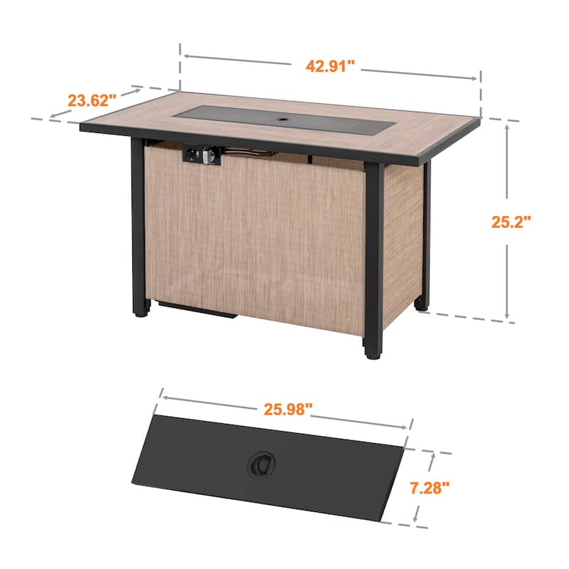 Outdoor 43 inch Fire Pit Table, 50,000 BTU Propane Fire Pit
