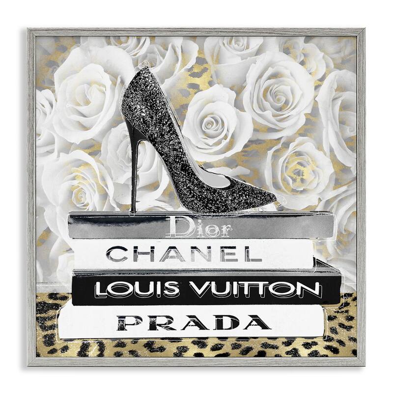 Stupell Glam Heel on Roses Framed Giclee Art Design By Madeline Blake - 24 x 24 - Grey