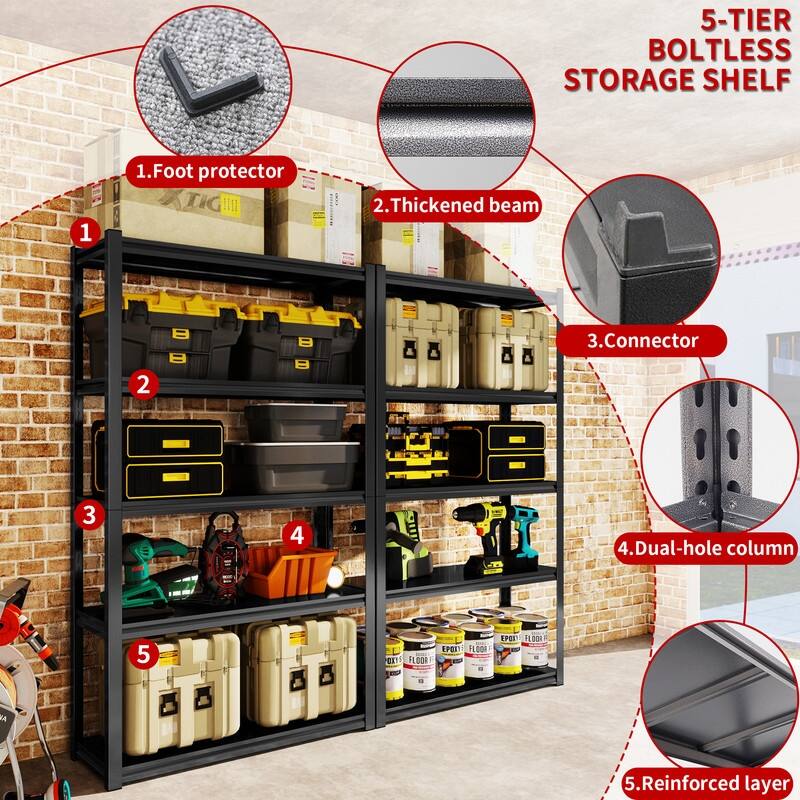 4/5 Tier Adjustable Metal Storage Shelves Bookcase, Black/Natural, 48"/63"H